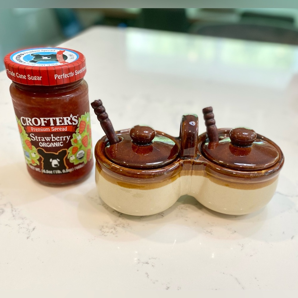 Vintage jam, jelly butter storage brown stone crock